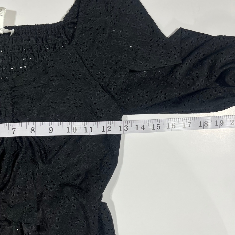 Urban Romantics Eyelet Babydoll Smocked Crop Top Puff Sleeve Small Dark Coquette - Picture 7 of 9